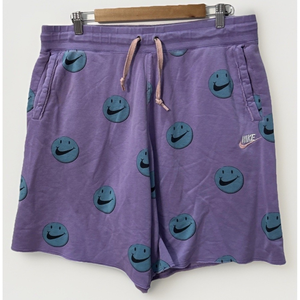 Nike Have A Nike Day Smiley Face All Over Print Shorts Purple Mens Sz XL